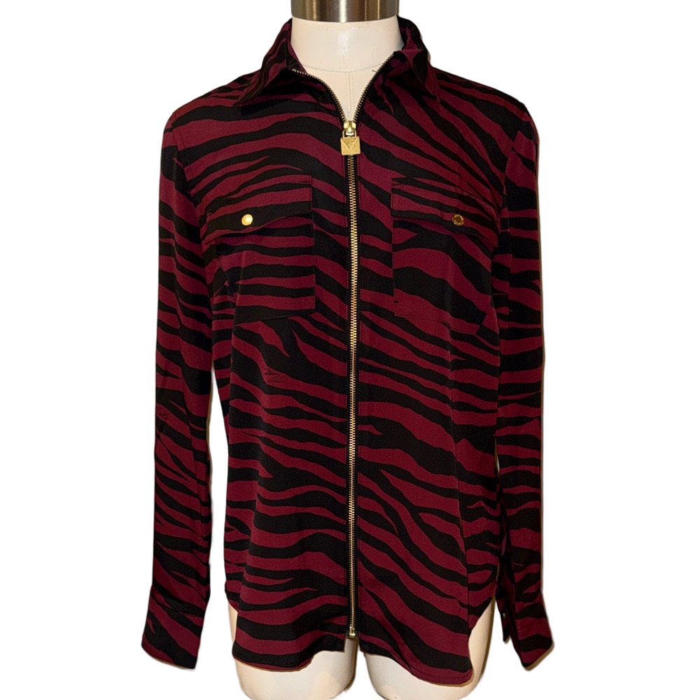 Michael Kors Red and Black Zebra Animal Print Blouse - Picture 1 of 10